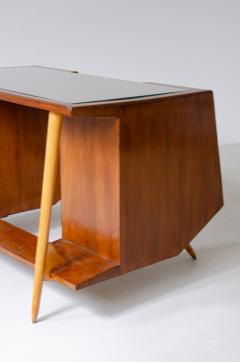 Luigi Olivieri Modernist desk in walnut and blond maple Ground glass top with wooden band - 2484805