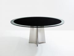 Luigi Saccardo Luigi Saccardo for Arrmet brushed steel black glass dining table 1970s - 4056741