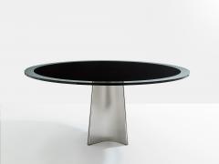 Luigi Saccardo Luigi Saccardo for Arrmet brushed steel black glass dining table 1970s - 4056744