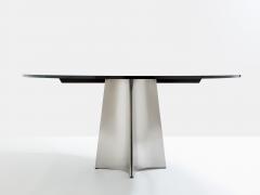 Luigi Saccardo Luigi Saccardo for Arrmet brushed steel black glass dining table 1970s - 4056748