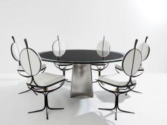 Luigi Saccardo Luigi Saccardo for Arrmet brushed steel black glass dining table 1970s - 4056749