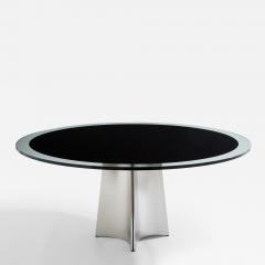 Luigi Saccardo Luigi Saccardo for Arrmet brushed steel black glass dining table 1970s - 4058065