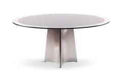 Luigi Saccardo Luigi Saccardo for Maison Jansen brushed steel glass dining table 1970s - 1054848