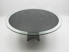 Luigi Saccardo Luigi Saccardo for Maison Jansen brushed steel glass dining table 1970s - 1054850