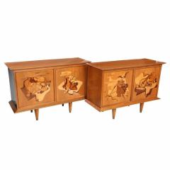 Luigi Scremin Fine Pair of Walnut and Inlaid Wood Two Door Credenza Luigi Scremin - 4161809