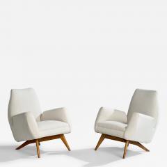 Luigi Scremin Lounge Chairs with Wood and Fabric Italy 1950s - 4785764