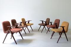 Luigi Vietti Six elegant armchairs in wood and padded fabric  - 3732331