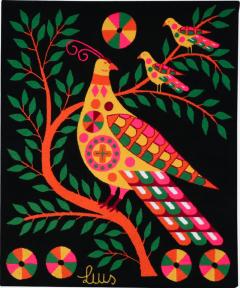 Luis Montiel Handwoven Mexican Modern Folk Art Bird Tapestry - 4434843