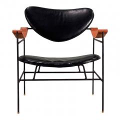 Luther Conover Leather Chair w Leather Strap Arms on Iron Frame 1960 - 3552477