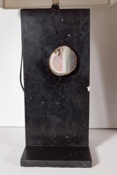 Luxe Exotic Black Marble Table Lamp with Various Imbedded Geode - 1484660