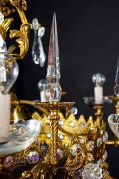 Luxurious Crystal and Brass Chandelier Italy 1930 - 1445557