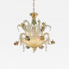 Luxury 21st Century Italian Murano Glass Flower Chandelier Gold Clear - 4759327