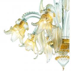 Luxury Clear and Gold Leaf Chandelier With Flowers and Leaves Murano Glass - 4592193