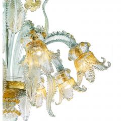 Luxury Clear and Gold Leaf Chandelier With Flowers and Leaves Murano Glass - 4592196