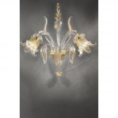 Luxury Clear and Gold Leaf Wall Sconce R With Flowers and Leaves Murano Glass - 4592262