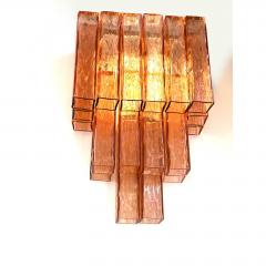 Luxury Italian Amber Ros Squared Murano Glass Gold Wall Sconces Set of Two - 4718544
