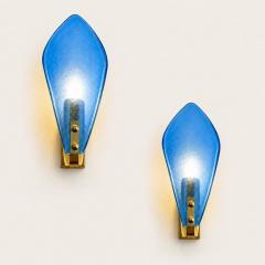 Luxury Italian Light Blue Sanded Leaf Murano Glass Wall Sconces 4 Pieces - 4754808