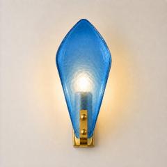 Luxury Italian Light Blue Sanded Leaf Murano Glass Wall Sconces 4 Pieces - 4754811