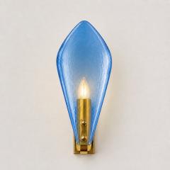 Luxury Italian Light Blue Sanded Leaf Murano Glass Wall Sconces 4 Pieces - 4754813