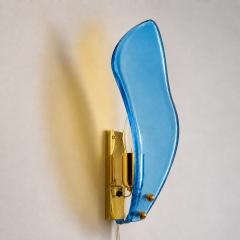 Luxury Italian Light Blue Sanded Leaf Murano Glass Wall Sconces 4 Pieces - 4754814