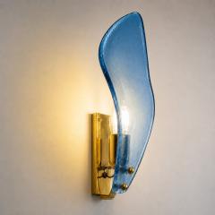 Luxury Italian Light Blue Sanded Leaf Murano Glass Wall Sconces 4 Pieces - 4754815