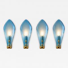 Luxury Italian Light Blue Sanded Leaf Murano Glass Wall Sconces 4 Pieces - 4759288
