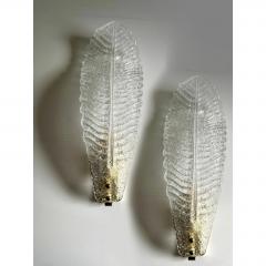 Luxury Italian Murano Glass Leaf Wall Lights Venetian White Pair - 4755256
