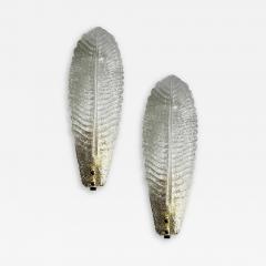 Luxury Italian Murano Glass Leaf Wall Lights Venetian White Pair - 4759331
