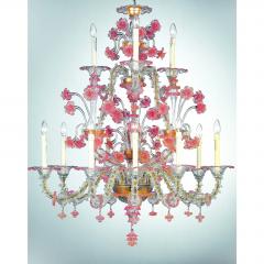 Luxury Pink and Transparent Venetian Murano Glass Chandelier - 4629851