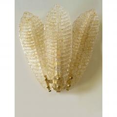 Luxury Venetian Set of Two Wall Sconces in Amber Graniglia Leaves Murano Glass - 4718398