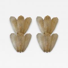 Luxury Venetian Wall Sconces in Amber Graniglia Leaves Murano Glass Set of Two - 4718478