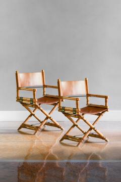Lyda Levi Pair of Lyda Levi McGuire director s chairs in rush and leather 1970 - 3374494