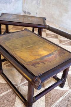 Lyda Levi Pair of Wooden Tables with Leather Bindings by Lyda Levi Mcguire San Francisco - 4364861