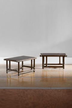Lyda Levi Pair of Wooden Tables with Leather Bindings by Lyda Levi Mcguire San Francisco - 4364873