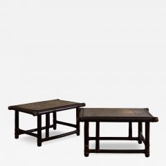 Lyda Levi Pair of Wooden Tables with Leather Bindings by Lyda Levi Mcguire San Francisco - 4428444