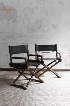 Lyda Levi Set of 2 director s chairs in bamboo and black leather Lyda Levi for McGuire - 4364729