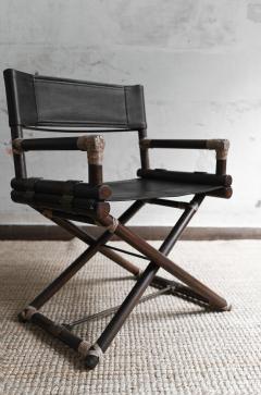 Lyda Levi Set of 2 director s chairs in bamboo and black leather Lyda Levi for McGuire - 4364754