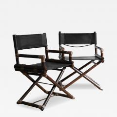 Lyda Levi Set of 2 director s chairs in bamboo and black leather Lyda Levi for McGuire - 4428148