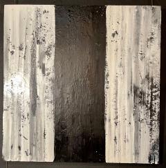 Lynn Basa Encaustic Black and White Stripe Panel Three Ways of Looking Black  - 3012930