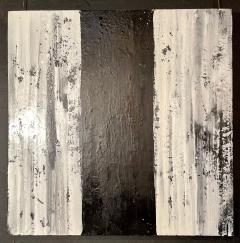 Lynn Basa Encaustic Black and White Stripe Panel Three Ways of Looking Black  - 3012931