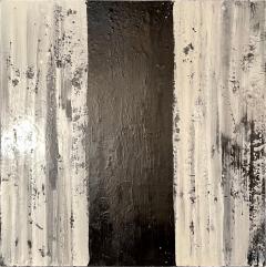 Lynn Basa Encaustic Black and White Stripe Panel Three Ways of Looking Black  - 3013888