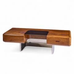 M F Harty M F Harty for Stow Davis Mid Century Walnut Chrome and Glass Executive Desk - 4410610