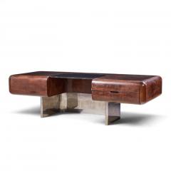 M F Harty M F Harty for Stow Davis Mid Century Walnut Chrome and Glass Executive Desk - 4819423