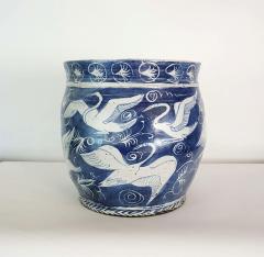 M Jay Lindsay Large Blue and White Stoneware Planter by Master Potter M Jay Lindsay - 2493809