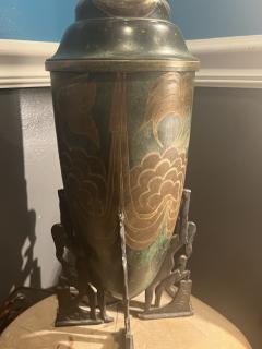 M POINCET FRENCH ART DECO BRONZE STYLIZED FLOWER DINANDERIE VASE LAMP BY M POINCET - 3705459