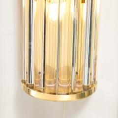 M Tosso Mid Century Hand Blown Murano Glass Rod Brass Sconces Signed Tosso Murano - 3276454