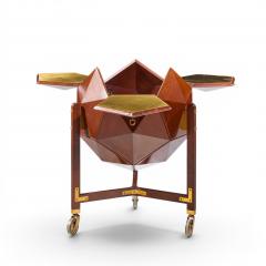 M Vuillermoz for Dambrine French Mahogany and Brass Polyhedron Bar Cabinet - 4602081