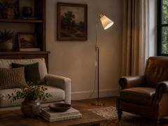 M llers Armatur Eskilstuna Floor Lamp Leather Brass Sweden 1950s - 4753224