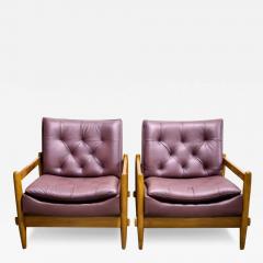 M veis Cimo Brazilian Modern Armchair Pair in Purple Leather Hardwood Cimo Brazil 1960 - 3196678