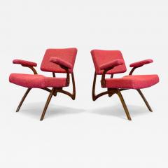 M veis Cimo Set of 2 Armchairs in Hardwood Boucle by Movies Cimo c 1950s - 3963985